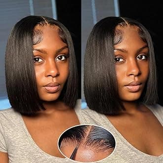 Wear and Go Glueless Bob Wigs Human Hair Pre Plucked Pre Cut Short Bob Straight Lace Front Wigs 5x5 Hd Lace Closure Wigs Human Hair for Beginners Natural Black 8inch (bob human hair, 8inch)