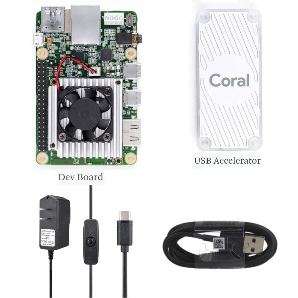 Exclusive: Google Coral Developer Kit Bundle - Includes Google Coral Dev Board, Google USB Accelerator Featuring The Edge TPU, 5V 2.5A USB Type C Power Supply and a USB to Micro USB Data Cable.