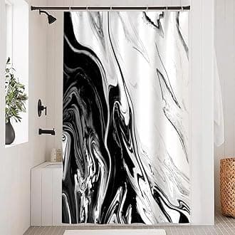 Black and White Shower Curtain, Modern Abstract Black Marble Shower Curtain for Bathroom Aesthetic Ink Texture Waterproof Shower Curtain Set with Hooks, 54x72 Inch