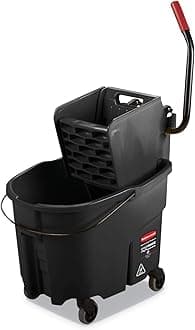 WaveBrake 35 QT Side-Press Mop Bucket and Wringer Combo on Wheels with Dirty Water Bucket, Black, for Heavy-Duty Floor Cleaning