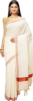 manvish drapesSolid/Plain Kasavu Pure Cotton Saree with Tassels