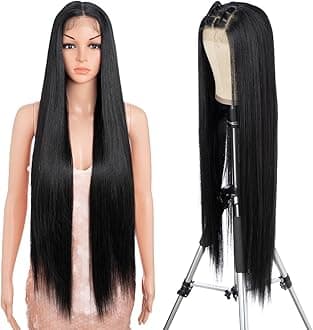 Style IconSuper Long Straight 13x4 Lace Frontal Wig 38 inch Long Black Hair Wig for Women Synthetic Lace Front Wig Pre Plucked with Baby Hair Synthetic Fiber (1B)