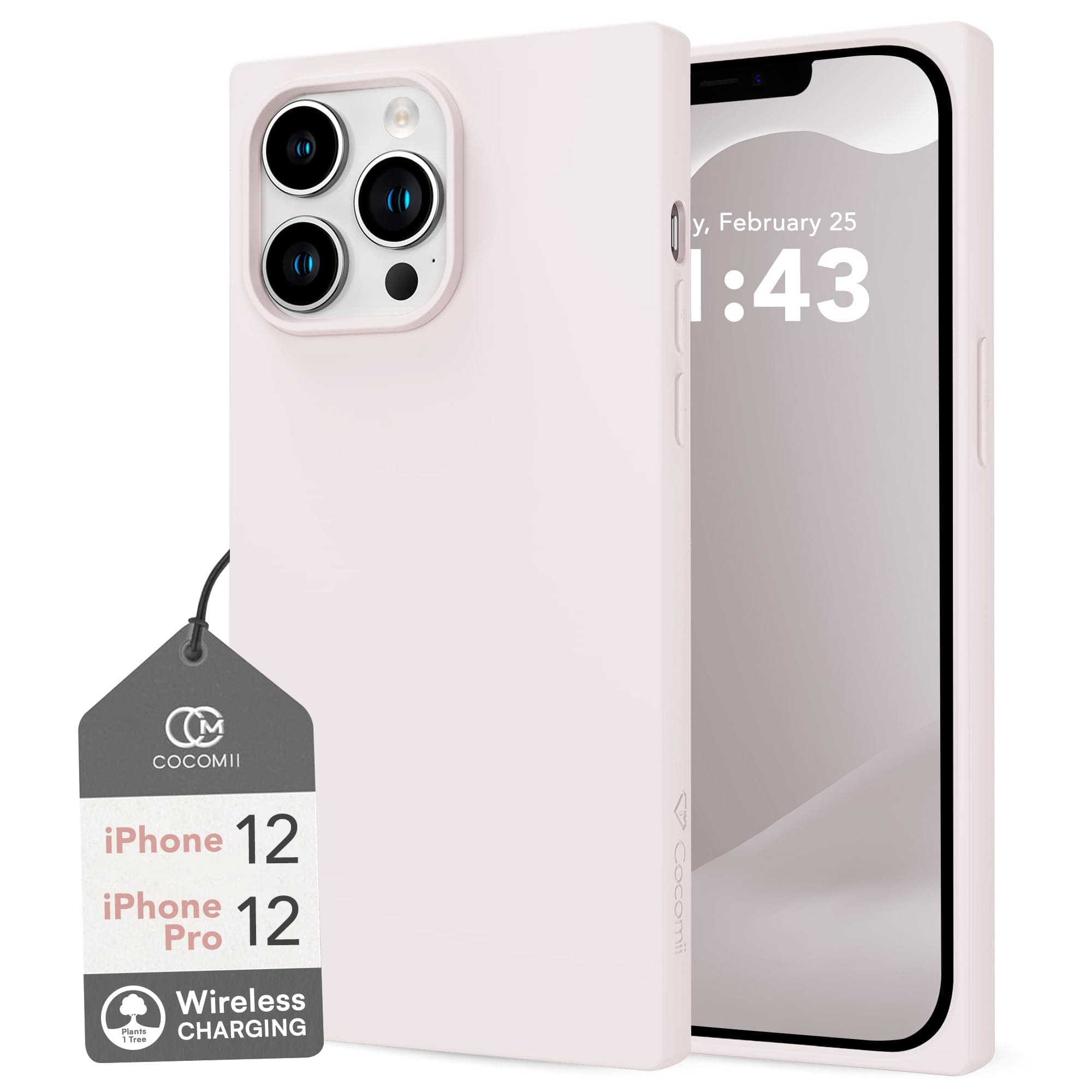 Cocomii Rectangle Case for iPhone 12/12 Pro, Wireless Charging Compatible, Matte Ivory Silicone