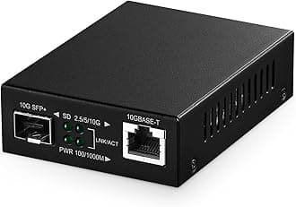 10G Fiber Media Coverter, 2 Port 10 Gigabit Binardat Ethernet Switch, 1 x 10G RJ45 Port, 1 x 10G SFP Port, Mini Metal Case Fanless, Unmanaged Plug and Play