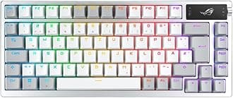ASUS ROG Azoth White RGB (QWERTZ disposition, facteur de forme du clavier 75%, commutateurs mécaniques ROG NX, écran OLED, sans fil avec Bluetooth® ou 2.4 GHz RF sans fil, USB cable)