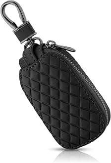 TIESOME Key Fob Case Cover, Genuine Leather Key Fob Holder, Car Key Cover Holder Anti Scratch Car Key Protector with Zipper