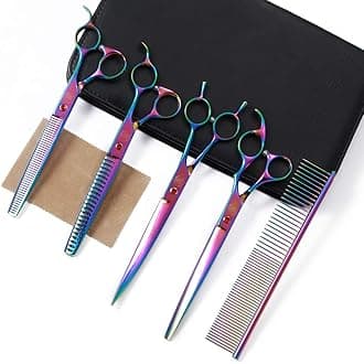 Professional Dog Scissors Set - 7/8 Inch Pet Grooming Shears, Chunkers, Curved and Thinning Scissors With Comb