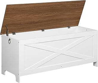 47.2" Toy Chest, Sturdy Entryway Storage Chest with Safety Hinge, Retro Toy Box, Wooden Look Accent Furniture for Living Room, Bedroom, White+Walnut SCBZ48801