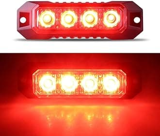 4 LED Red Strobe Lights Vehicles Trucks Emergency Strobe Lights Kit 12V -24V Beacon Warning Hazard Flash Strobe Lights Bar Grill Grille Surface Mount Red Lamps