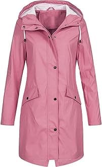 Womens Raincoats Waterproof with Hood Plus Size Solid Long Coat Loose Drawstring Full-Zip Hooded Raincoat with Pockets Windproof Sun Protection Outerwear Fashion Outdoor Clothing