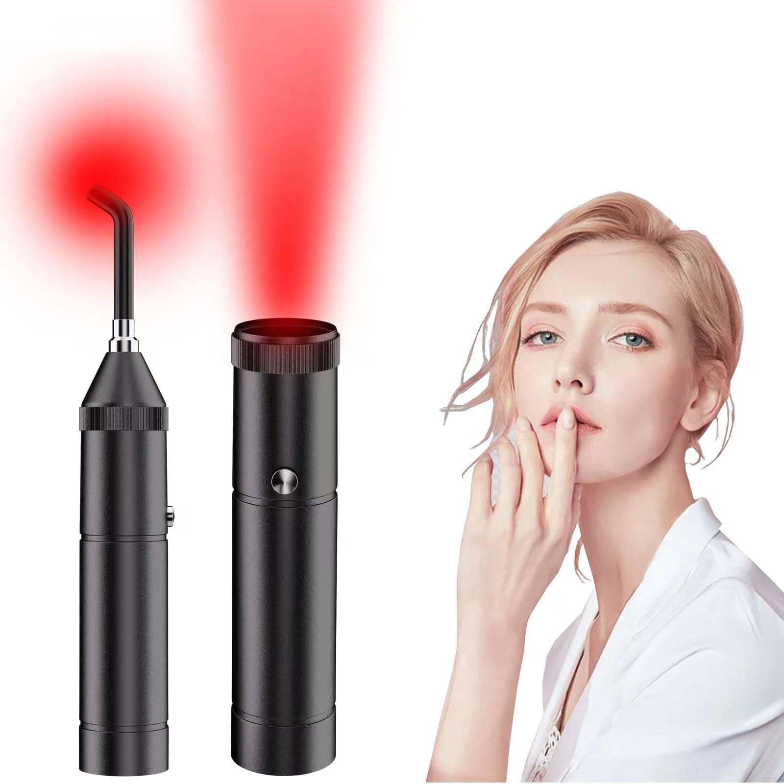 Cold Sore Red Light Device, Cold Sore Canker Device Red Light Device for Mouth Nose Ear Knee Hands Joint Muscle, Red Cold Sore Device (Black with 3 LEDs)