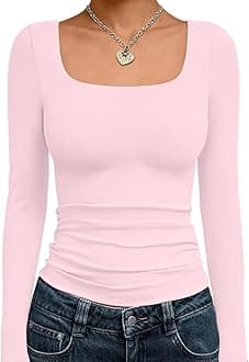 Womens Long Sleeve Shirts Crop Tops Fall Fashion Solid Square Neck Going Out Basics Tees Y2k Clothes