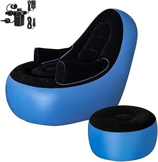 Inflatable Deck Chairs with Air Pump, Inflatable Patio Lounge Chairs for Indoor Living Room Bedroom, Outdoor Travel Camping Picnic Beach Chaise Lounges (Black Blue)