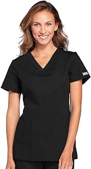 Cherokee Women's V-Neck Scrub Top - Modern Classic Shirt with 3 Pockets, Instrument Loop & Fade Resistant Fabric - WW645