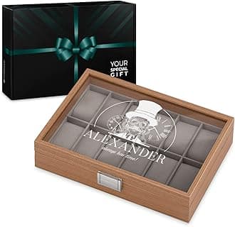 Maverton Personalised Watch Box for Men - Wooden Watch Case with Engraved Personal Glass Lid - Stylish Elegant Watch Holder for 12 Watches - A Gift for Men on Birthday - Quote 4