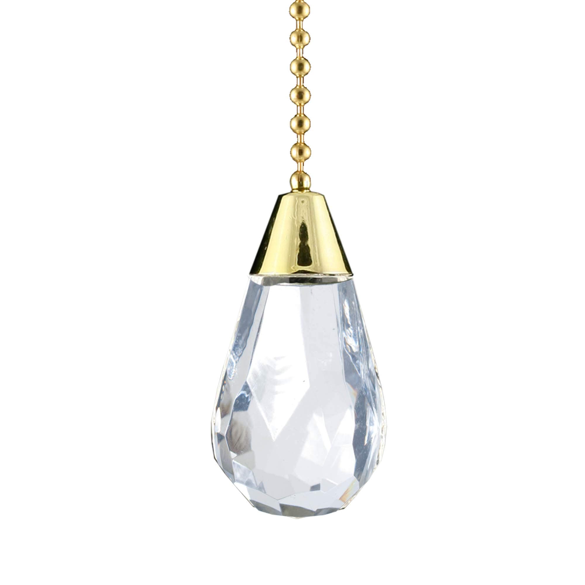 Crystal Effect Teardrop Bathroom Light Pull with Brass Pull Chain / Pull Cord Replacement