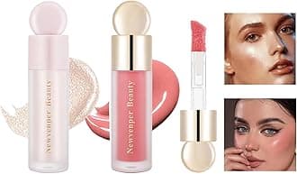 Liquid Highlighter, Liquid Blush with Face Brush Long Lasting Smooth Lightweight Smudge Proof Blush+ Highlighter
