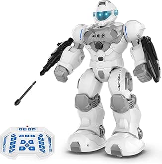 STEMTRON Robot Toys for Kids, Programmable Remote Control Robot with Intelligent Gesture Sensing, Recharge, Singing & Dancing Mode, Launcher (White)