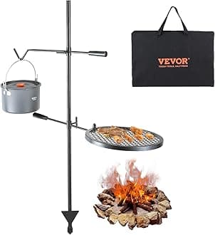 VEVOR Swivel Campfire Grill, Fire Pit Grill Grate over Fire Pits, Heavy Duty Steel Grill Grates, 360° Adjustable Open Fire Outdoor Cooking Equipment, Portable Camp Fire Racks for Camping Outdoor BBQ