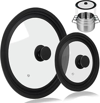 2 Pack Universal Lid for Pots Pans, Anti-scalding pot lid, Pan Cover fit 7", 8", 9" & 10", 11", 12" Diameter Cookware, Replacement Pans Lid with Tempered Glass and Heat Resistant Silicone Rim (Black)