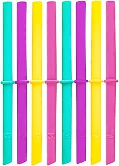 Elk and Friends Adult & Kid's Reusable Silicone Straws with Stopper for 12oz &14oz Mason Jars or Tumblers, Pack of 8 Colorful Straws 7.9"