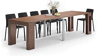 Mobili Fiver, Easy, Extendable Console Table with Extension Leaves Holder, 17.7(120.1) x35.4 in, Walnut, for 4-12 People, Space Saving Dining Table for Entrance, Living Room, Italian Furniture