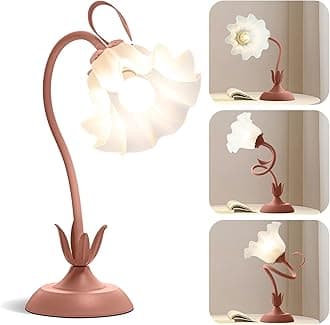 Flower Table Lamp, LED Reading Light Vintage Bedside Table Lamp with 3 Color Modes for Nightstand, Kawaii Decoration for Home Bedroom Living Room (Pink)