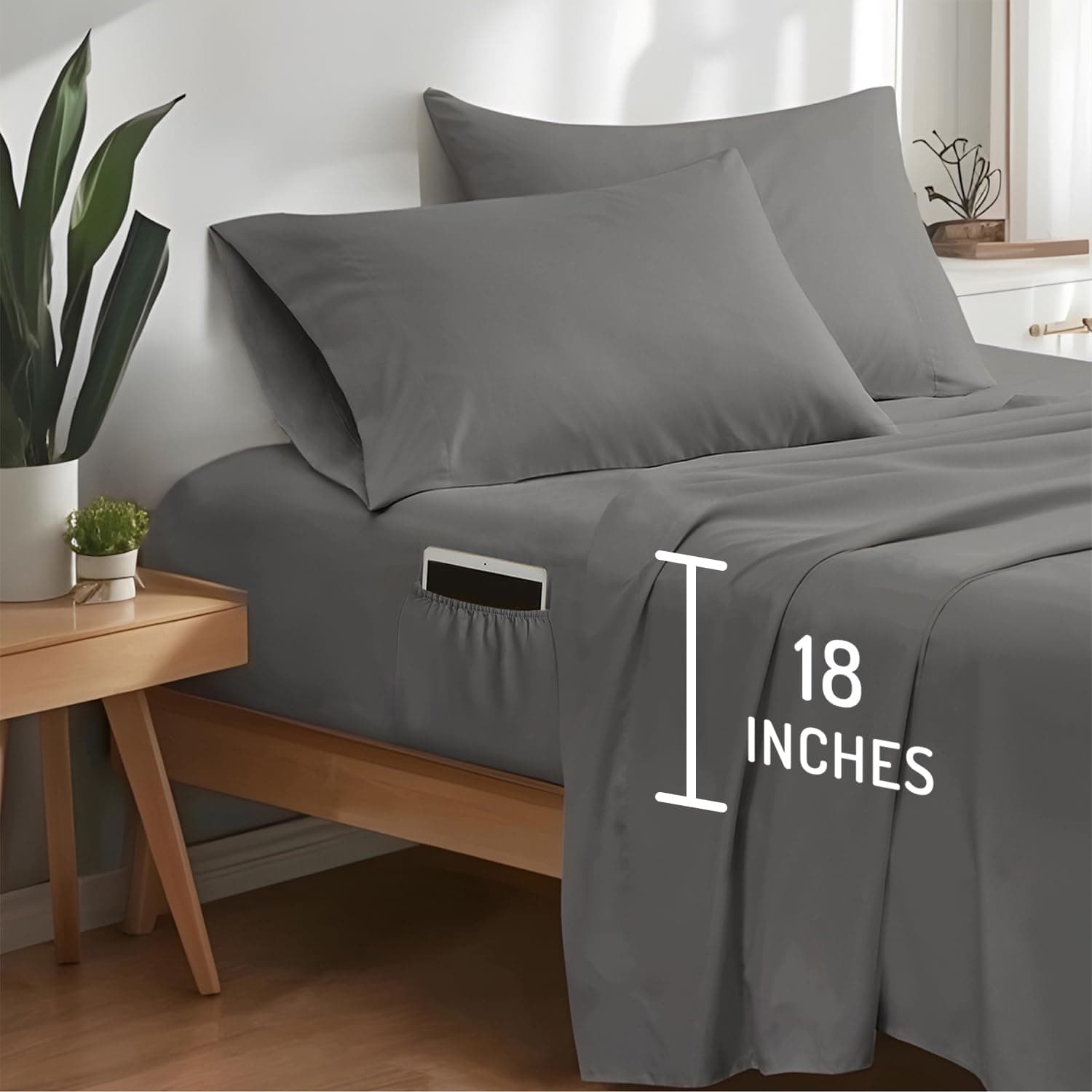 Coolmax® Cooling Bed Sheets Queen Size with 18" Extra Deep Pocket, Moisture Wicking Cold Sheet Set for Hot Sleepers and Night Sweats, Cozy for All Seasons, Grey 4 Pieces