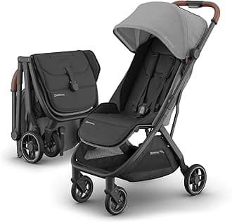 - UPPAbaby Minu V3 Travel Stroller - Lightweight + Compact Design - One-Hand Fold + Unfold - from Birth + Overhead Compatible - Greyson (Charcoal Mélange/Carbon Frame/Saddle Leather)
