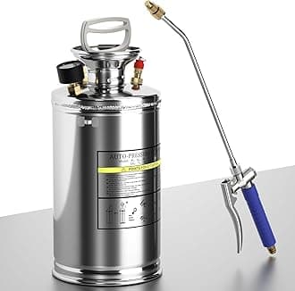 1.5 Gallon Garden Sprayer, 304 Stainless Steel, Hand Pump, Adjustable Nozzle, 16" Wand, 3.3ft Hose, Silvery