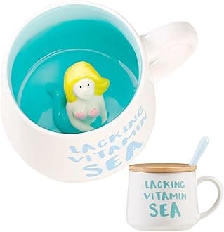 BigNoseDeer Cute Mermaid Coffee Mug Tea Cup Ceramic Coffee Cups with Lid and Spoon Kawaii Stuff Cute and Funny Mugs Cute Gifts Christmas Gifts Mermaid Birthday Gifts For Women (12oz) (325)