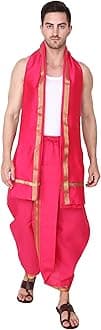 Rameshwaram FabricsMen's Silk Ready to Wear Dhoti for men (Readymade Dhoti Pant with Dupatta), Suitable with Kurta, Free Size