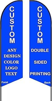 Custom Feather Flags, Personalized Double Sided Feather Flag Banner for Business Outside Advertising, Customized Your Own Logo Text Design (Feather Flag Set, 70×340cm/2.3×11FT)