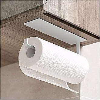 Self Adhesive Paper Towel Holder - Wall Mounted & Under Cabinet Kitchen Tissue Roll Holder | No-Drill, Space-Saving Paper Towel Rack for Bathroom & Kitchen Organization (White)