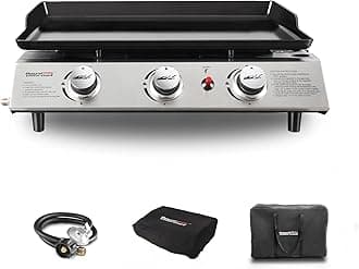 Royal Gourmet PD1300C 3-Burner 26,400-BTU Portable Gas Grill Griddle, Regulator, Cover and Carry Bag Included, Outdoor Camping, Tailgating, Black
