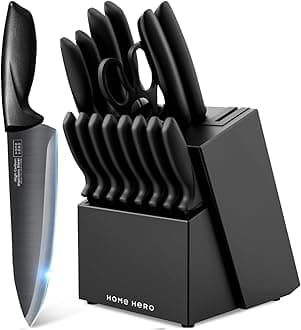 Home Hero Ultra-Sharp Stainless Steel Kitchen Knife Set - Chef Knives Set (16 pcs Block Set - Black with Block)