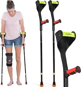 Forearm Crutches, Adjustable Crutches for Adults, Aluminium Crutch with Cuffs,Can Prevent Slipping, Suitable for Old People, Lame People(Red)