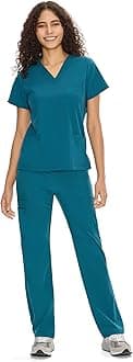 Scrubs for Women Set Medical Uniform - V-Neck Top & Straight Leg Pants with 9 Pockets, Unisex Workwear COZY SCRUBS