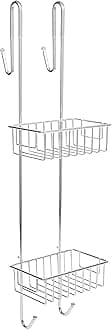 Bamodi Shower Caddy Hanging - 2-Tier Over Door Shower Basket Chrome-Plated - No Drilling Required - Fits Shower Screens up to 2 cm - Hangable Shower Rack with 2 Towel Hooks (70 x 19 x 18,5 cm)