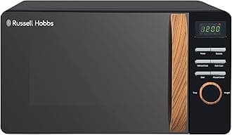 Russell Hobbs RHMD714B-N 17L 700w Scandi Black Digital Microwave with 5 Power Levels, Wood Effect Handle & Dials, Clock & Timer, Automatic Defrost, Easy Clean, 8 Auto Cook Menus