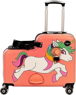 Younglingz Lil Flyer 20" kid ride on suitcase child stroller spinner luggage (Pink Unicorn)