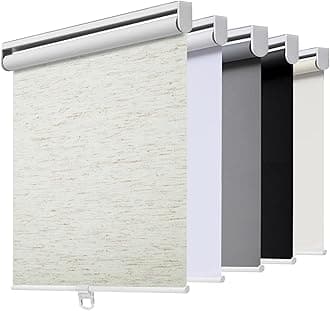 Cordless Roller Shades Blackout Blinds for Windows Room Darkening Rolled Up Shades with Spring System, UV Protection Natural Linen Fabric Window Shades Door Blinds for Home（28" W x 72" H, Linen Cream