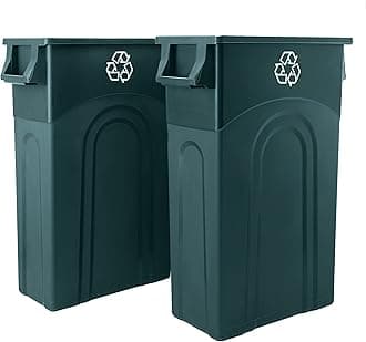 United SolutionsHighboy Recycling Container, ECOSolution, 23 Gallon, Space Saving Slim Profile and Easy Bag Removal for Indoor or Outdoor use, ECO Green, W/O Symbol,2-Pack