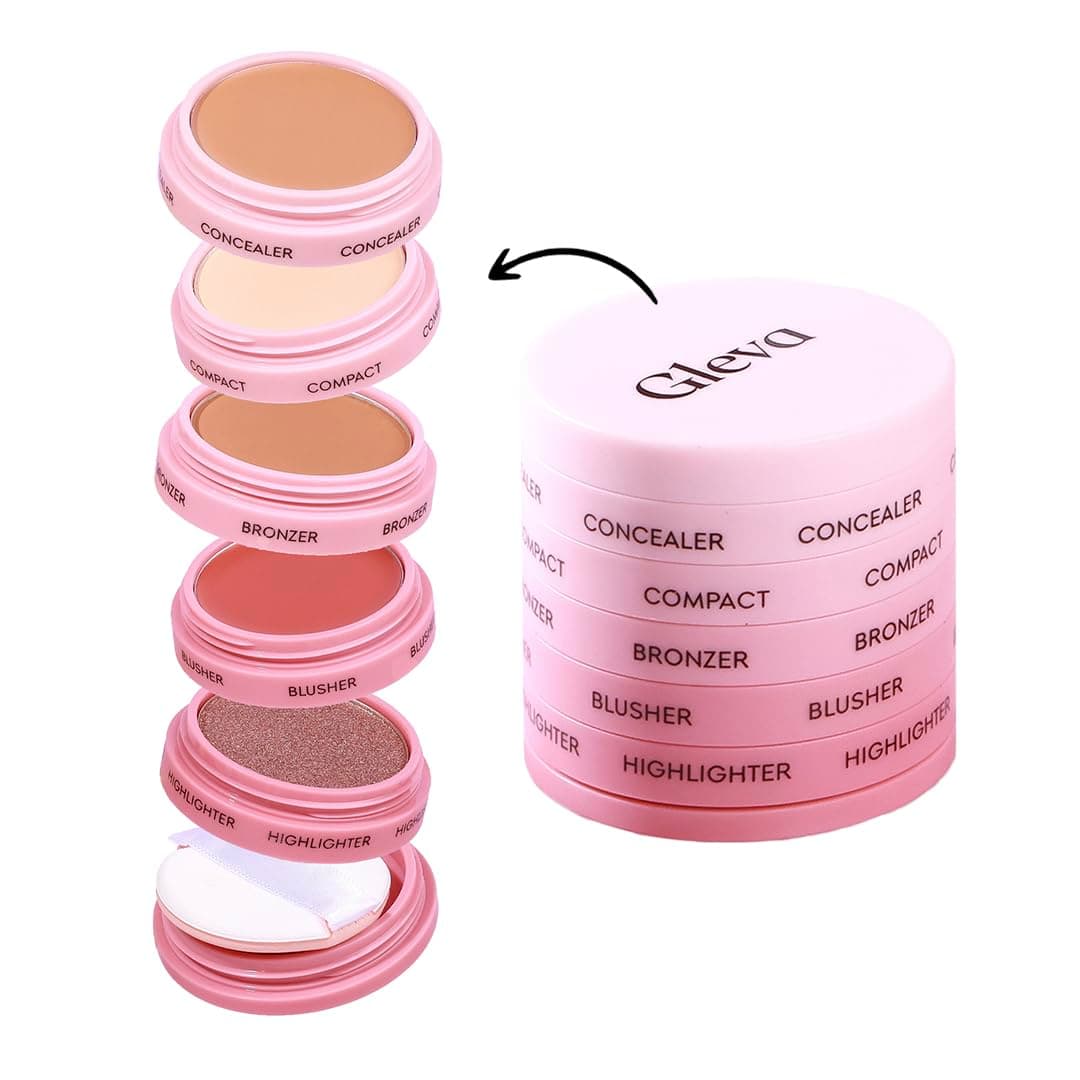 5 In 1 Makeup stack WIth Concealer, Bronzer, Blusher, Compact & Highlighter Smooth & Blendable Formula - Travel Friendly, Quick & Easy to Use (Medium)