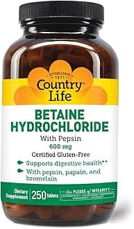 Country Life - Betaine Hydrochloride with Pepsin, 600 mg - 250 Tablets