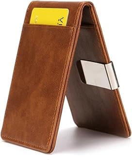 POSICHEPOSICHE Money Clip - Men's Stainless Steel Anti-Theft Wallet, Multiple Card Slots, Compact Size, Great Gift Idea (Brown)