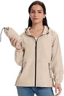 Lightweight Rain Jacket Women Waterproof Breathable Raincoat Packable Hooded Windbreaker