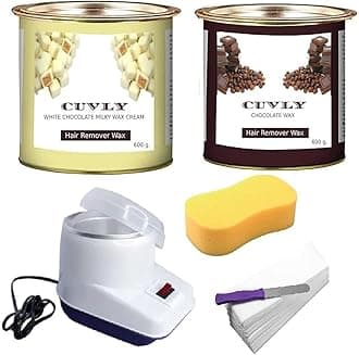 CUVLY Wax Heater Machine Waxing Kit Combo Wax Machine White Chocolate Cream Wax (550 gm) Chocolate Wax (550 gm) Wax Strips (70pcs) Wax Spatula(Kinfe),Sponge) | Wax Combo (5)