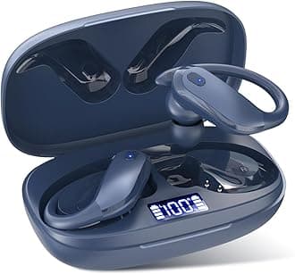 Bluetooth Earbuds with Earhooks 48H Playtime,IPX7 Waterproof Wireless Headphones with Bluetooth 5.3,ENC Noise Cancelling Mic,Lightweight Fit for Office,Travel Gym Daily Style (Dark Blue)