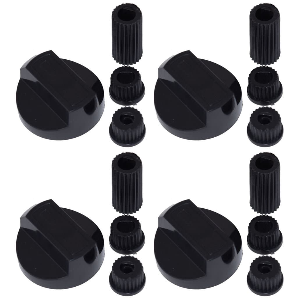 Ufixt Universal Cooker Control Knobs | 4 Pack Black Oven Dial Kit | Includes 12 Adaptors for All Shaft Sizes | Compatible with Most Brands